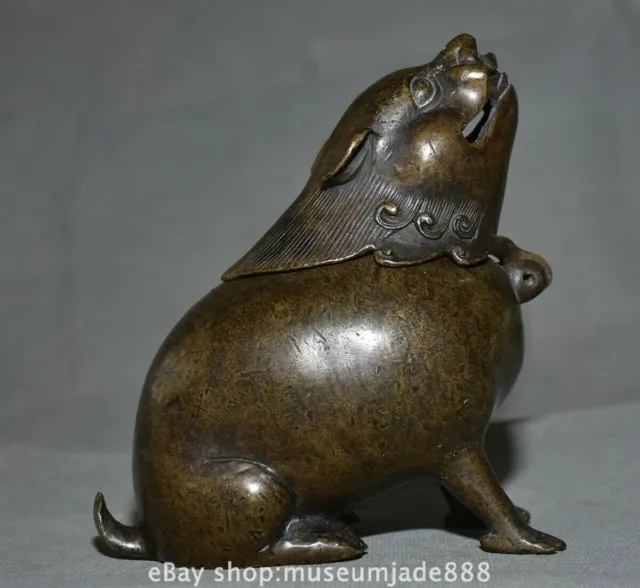 6 " Old Chinese Copper Dynasty Fengshui Lion Dog incense burner censer