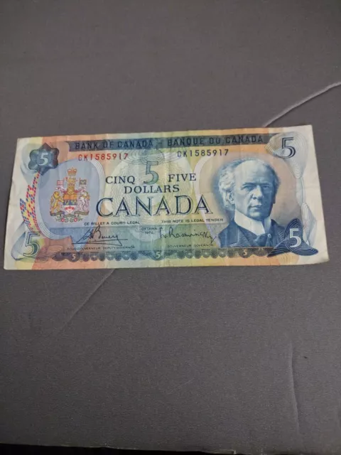 1972 Ottawa Five/Cinq 5 Dollars, Multi Color, Bank of Canada Note, Rare