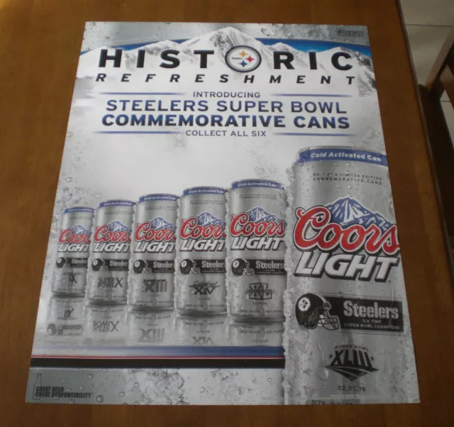 2009 Coors Light Beer Pittsburgh Steelers Six Super Bowl Cans Poster