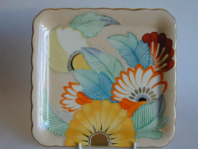 Art Deco Grays Susie Cooper style scalloped edge square plate unusual colours
