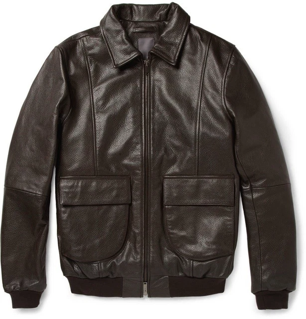 LOT78 BROWN LEATHER Bomber Jacket Size Small IT46 RRP£1000