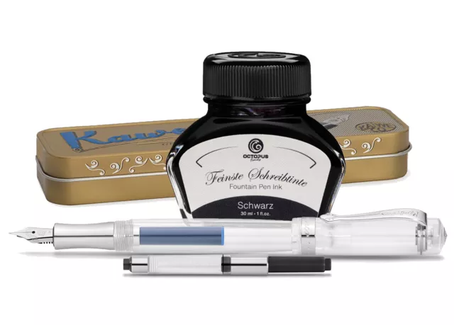 Kaweco Student Füllhalter mit 30ml Füllhaltertinteund Etui Transparent, Schwarz