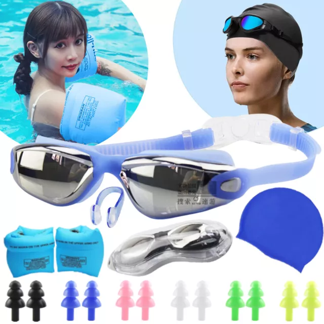 KIDS ANTI-FOG SWIMMING GOGGLES POOL SWIM GLASSES Swimming CAP EARPLUGS