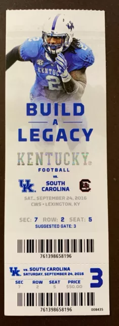 Kentucky Wildcats 9/24/2016 ORIGINAL college football ticket vs South Carolina