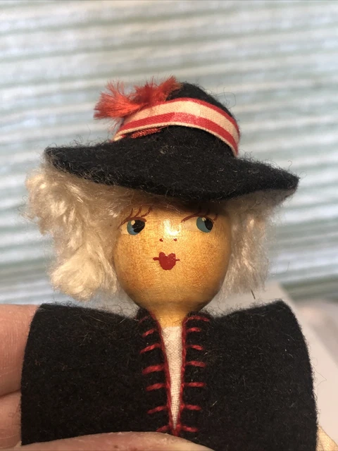 Vintage Strung Wooden Women Doll Marked Poland   On Foot 6