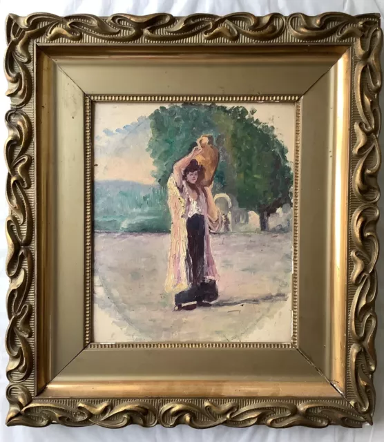 Early 20th Century Impressionism Portrait Woman Carrying Water in an Oasis Oil