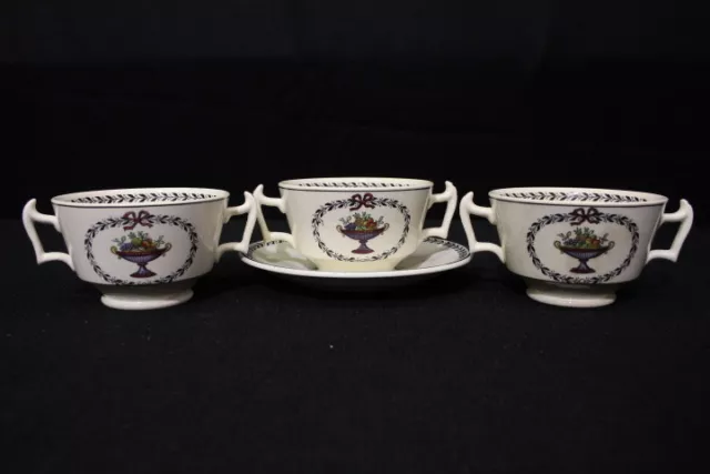 4pc Copeland Spode CHAPLET Footed Bouillon Cups or Cream Soup Bowls & Saucer Set
