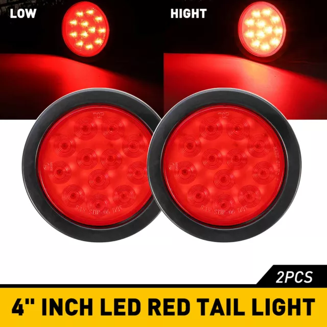 Pair 4" inch Red 12 LED Round Tail Rear Stop Brake Lights 12V for Truck Trailer