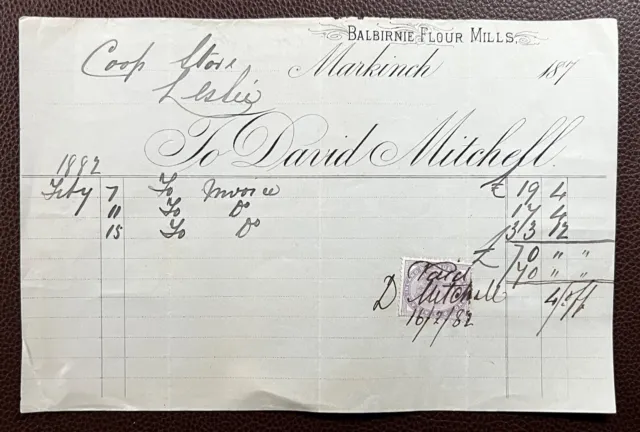 1882 David Mitchell, Balbirnie Flour Mills, Markinch Invoice