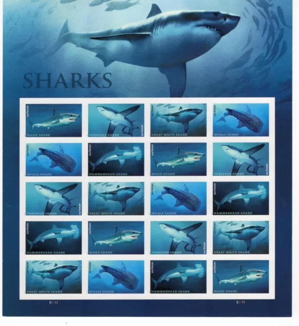 2017 Forever Sharks full Sheet of 20, Scott #5223-5227, Mint NH