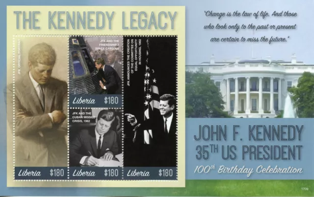 Liberia 2017 MNH JFK John F Kennedy 100th Bday 4v M/S III US Presidents Stamps
