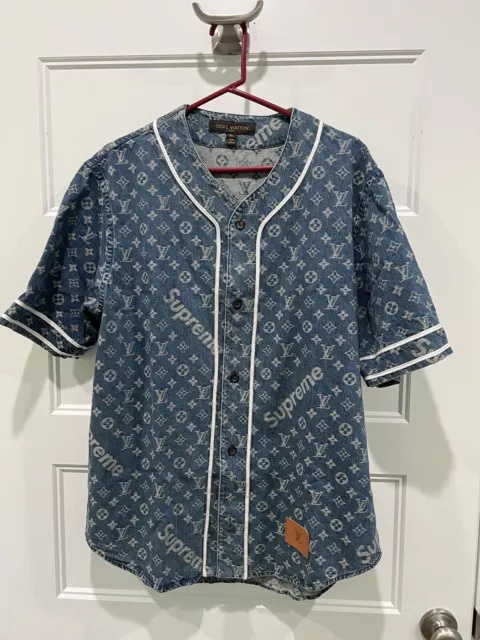 Buy Supreme Louis Vuitton SUPREME LOUISVUITTON Size: XXS 17AW LV Jacquard  Denim Baseball Jersey Monogram Denim Baseball Short Sleeve Shirt from Japan  - Buy authentic Plus exclusive items from Japan