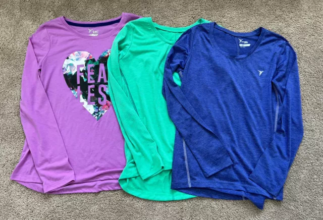 NWT Old Navy Active Girls Sz 14 Purple Green Activewear Long Sleeve Shirts Lot