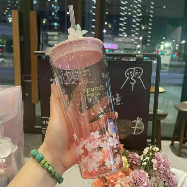 New 2022 Starbucks  Cherry Blossom Tumbler Pink Sakura 20OZ Glass Straw Cup