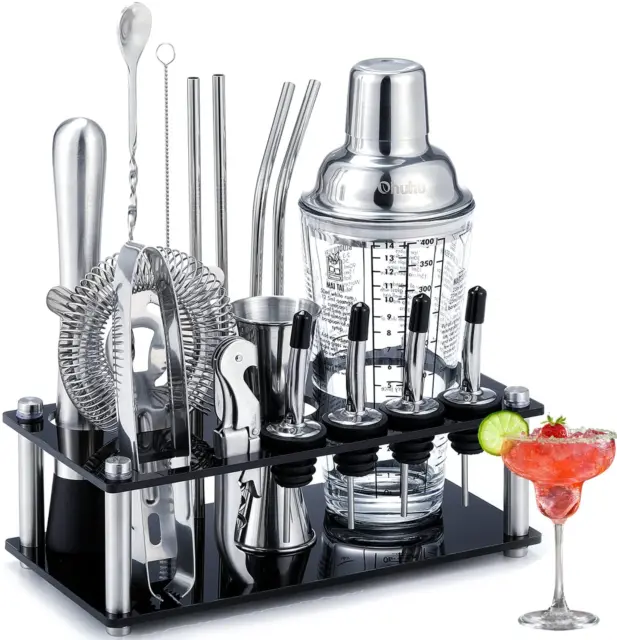 Cocktail Set,17 Teiliges Cocktail Shaker Mit Ständer, Edelstahl Barkeeper Set, C