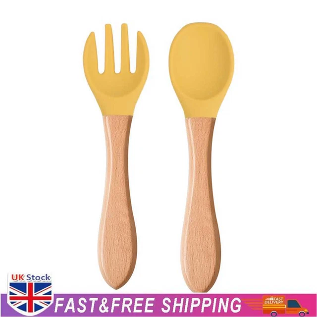 Baby Wooden Silicone Feeding Spoon Toddlers BPA-free Tableware (28)