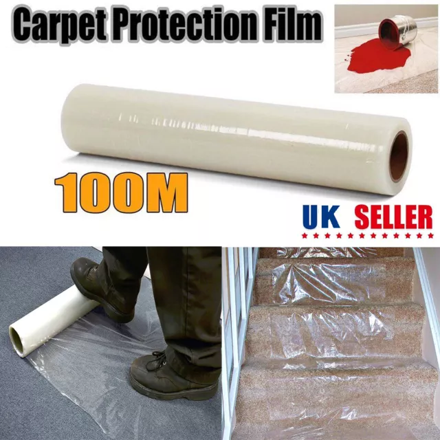 Roll Self Adhesive Carpet Floor Protector Plastic Film Cover Protection Dust UK