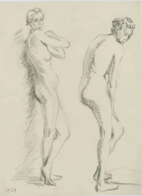 E. FÜRSTENAU (*1862), Aktstudie zwei Frauen, stehend,  1924, Bleistift Figürlich