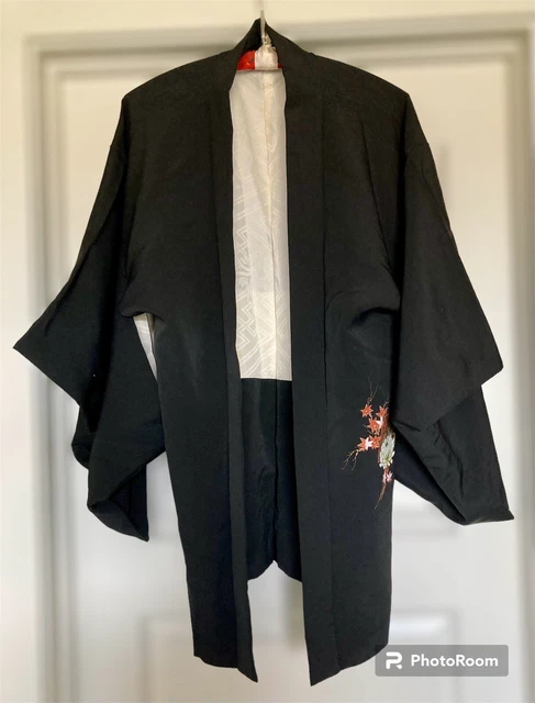 Vintage Japanese Authentic Kimono Jacket Hand Painted Flowers Boho O/S Whimsy