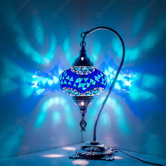 Lampada tavolo a collo di cigno a mosaico Tiffany fatta a mano turca marocchina