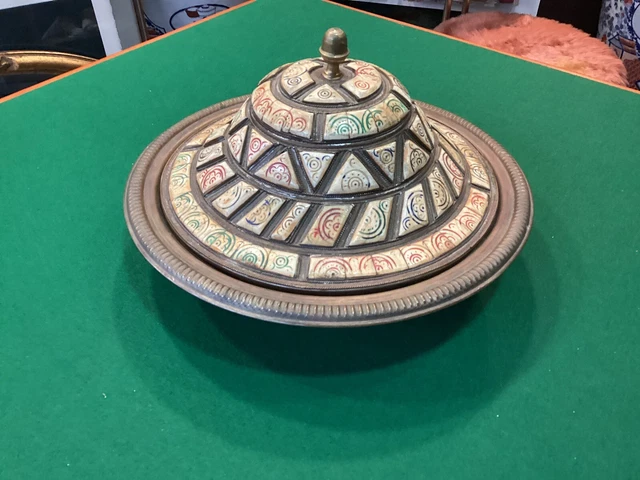 Plateau De Service Luxe En Bois Incrusté Os De Chameau - Motif Coloré Bohème - Inde