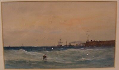 Antique 19C Seymore Wilson UK Sailboat Seascape W/C Painting