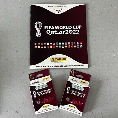 PANINI WORLD CUP 2022 Qatar 2 Boxes (5) + Album 50 Total Stickers Messi ...