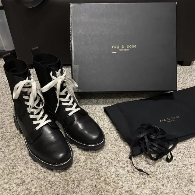 Rag & Bone Shiloh Black Leather Combat Boots 39.5/9.5 $595