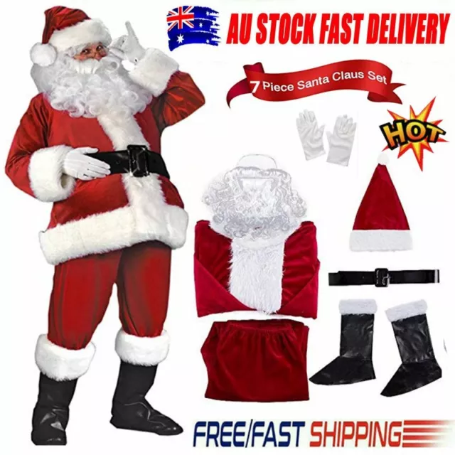 Santa Claus Costume Suit Adult Father Christmas Fancy Dress Mens Xmas Outfit DM