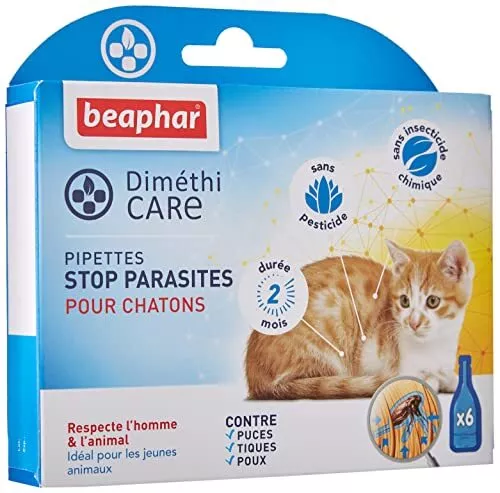 BEAPHAR  DIMÉTHICARE  Pipettes stop parasites pour chaton  Contre puces, tiqu