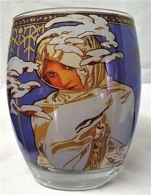 Goebel Alphonse Mucha Vier Jahreszeiten Runde Kunst Glas Teelicht Kerzenhalter Winter