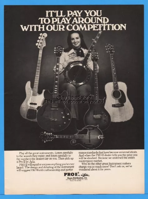 1978 Aria Pro II Electric Acoustic Guitar Mandolin Banjo Photo Print Magazine Ad