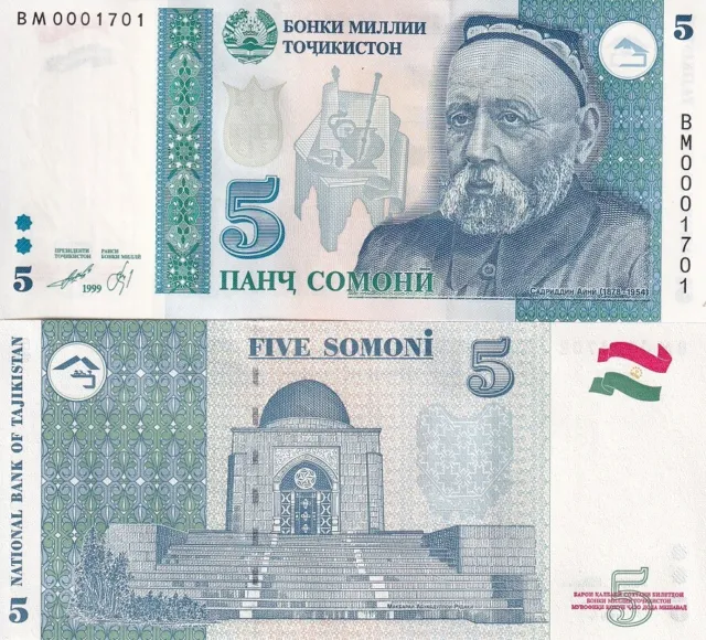 Tajikistan 5 Somoni 1999 ND 2000 P 15 c UNC NR