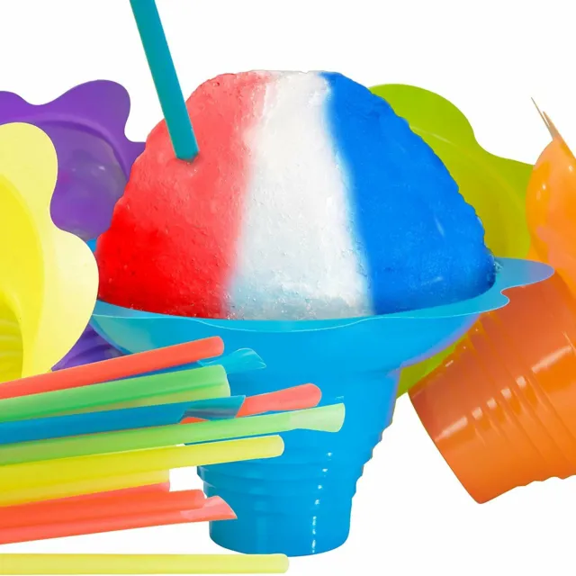 Colorful 4 Oz Flower Cups & Spoon Straws for Serving Snow Cones by Avant Grub