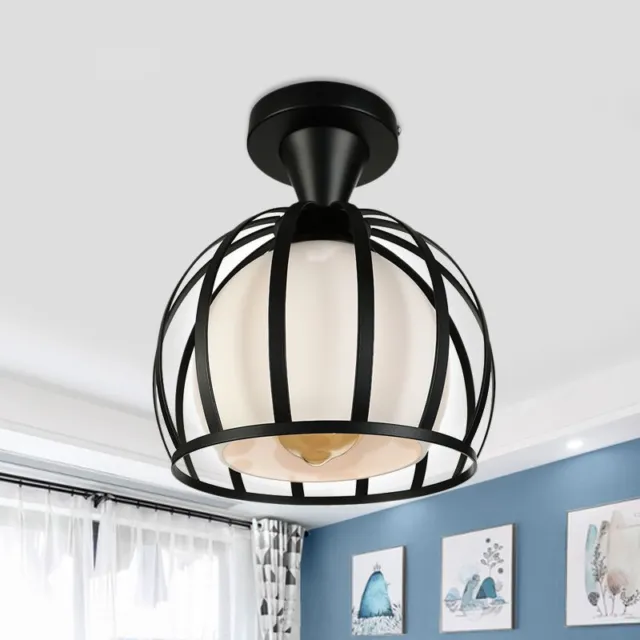Industrial Semi-Flush Ceiling Light Globe Shade Mini Chandelier for Hallway
