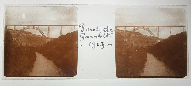 1913 GARABIT HIGHWAY BRIDGE PHOTO GLASS PLATE 45x107 STEREOSCOPIC VIEW