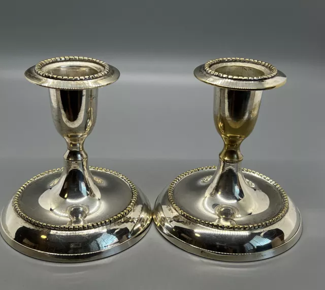 Vintage Set of 2 EPNS CANDLESTICKS Silver Plated Signed KI India