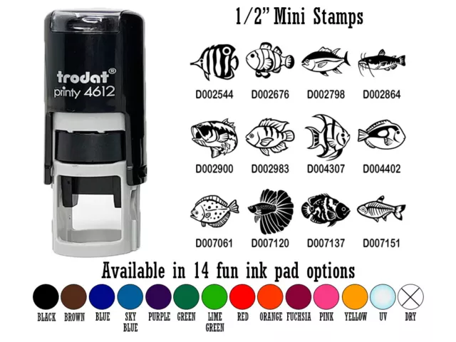 Ocean Deep Sea Fish Fishing 1/2" Self-Inking Rubber Stamp Ink Stamper