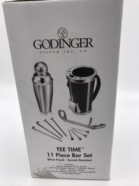 Godinger Silver Art Tee Time 11 Piece Bar Set New in Box. 2