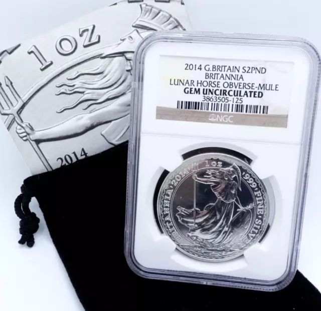 2014 Great Britain Lunar Horse Silver 2PND Obverse Mule - NGC Gem Uncirculated