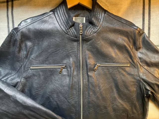 INC International Concepts Faux Leather Jacket Mens L Black Full Zip Lined Moto