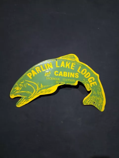 Porcelain Parlin Lake Lodge Enamel Metal Sign Size 24'' x 8" Inches