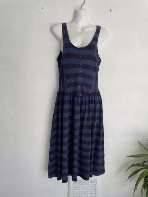 Whistles Contrast Blue Striped Cotton Cami Flare Skater T Shirt Dress Size 10