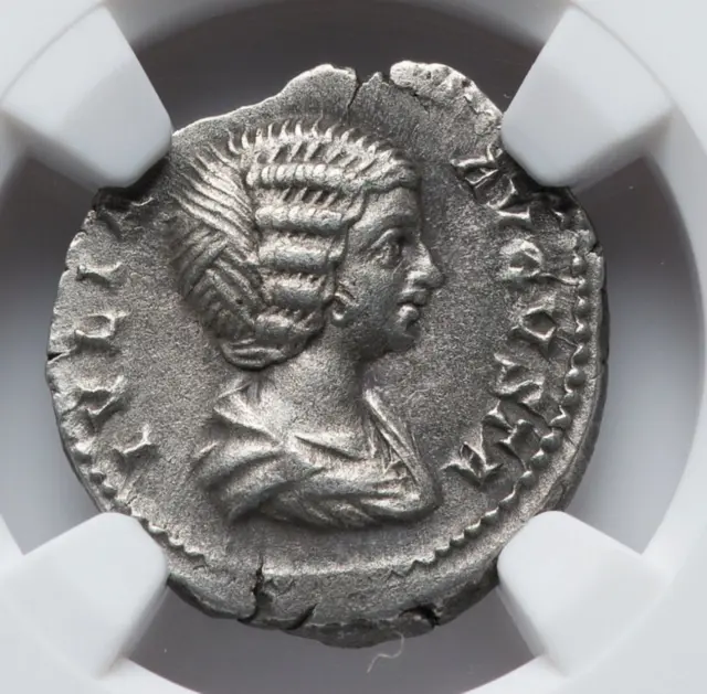 Ancient Rome, Julia Domna Augusta AD 193-217 Silver Denarius RIC 574, NGC AU