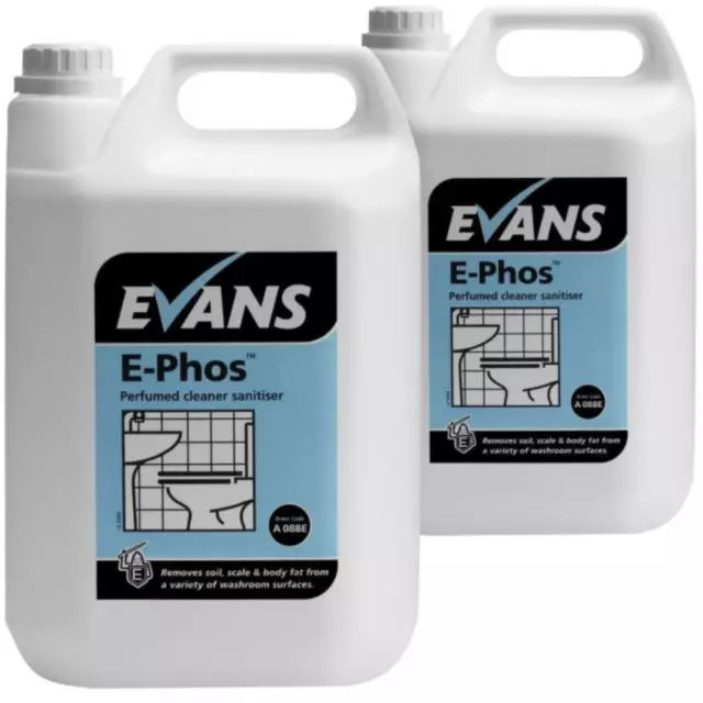 2 x Evans E-Phos Perfumed Thick Acidic Washroom Cleaner & Sanitiser 5ltr Bottles