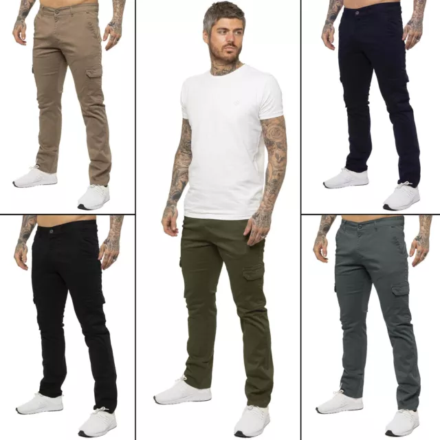 Enzo Cargo Trousers Mens Slim Fit Combat Chinos Cotton Stretch Work Pants