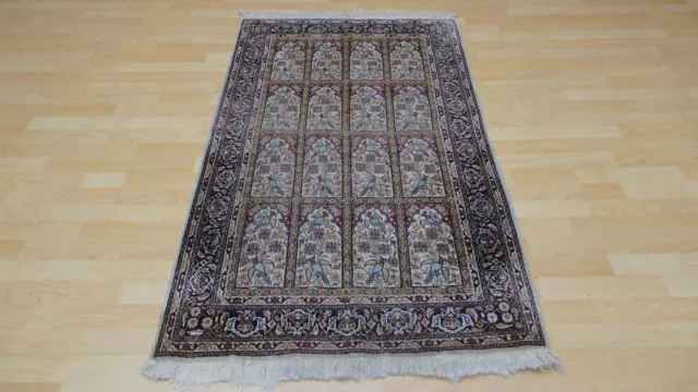 PERSAIN CARPET RUG HAND MADE Oriental SILK on Cotton Vintage 5ft 2" x 3ft 1"