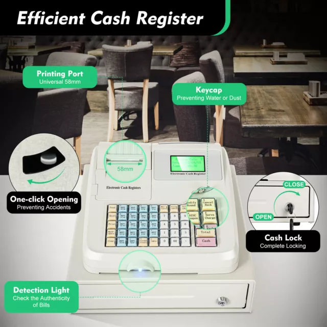 Electronic Cash Register POS Cashier with 48Keys 8Digital LED Display Drawer Box