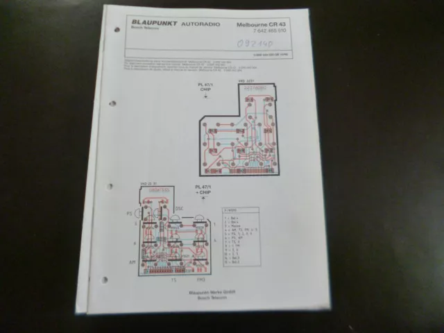 Original Service Manual Schaltplan Blaupunkt Melbourne CR 43