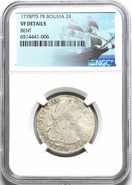 COLONIAL ERA SPAIN, Bolivia. Carlos III, Silver 2 Reales, 1778, NGC VF Details